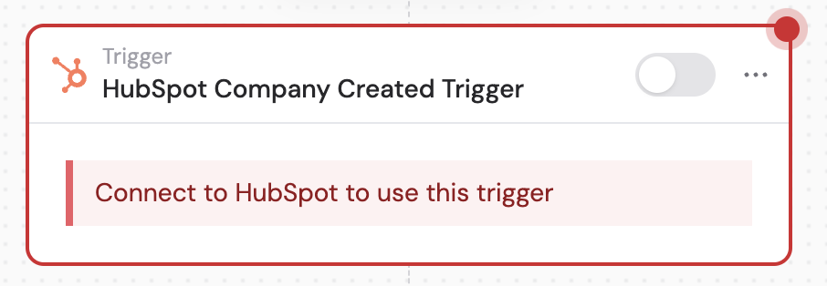 Selecting the HubSpot Company Created trigger in the Workflow builder