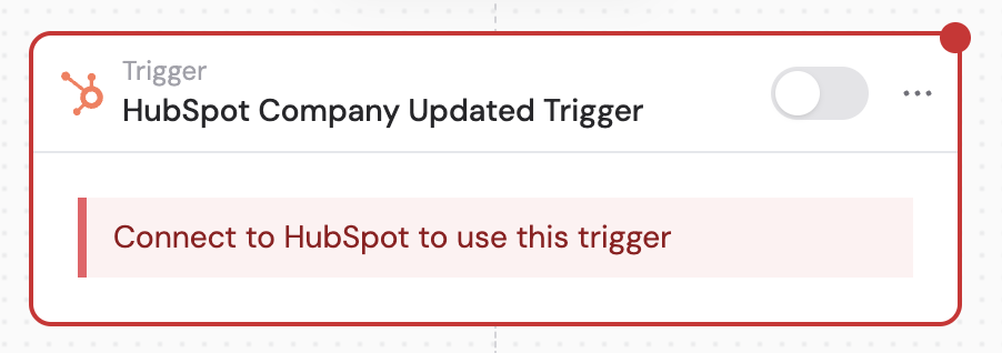 Selecting the HubSpot Company Updated trigger in the Workflow builder