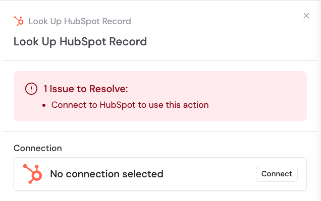 Selecting the Look Up HubSpot Record action from the action list