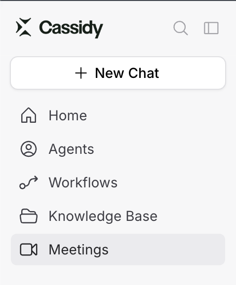 Cassidy left sidebar with the Meetings tab highlighted