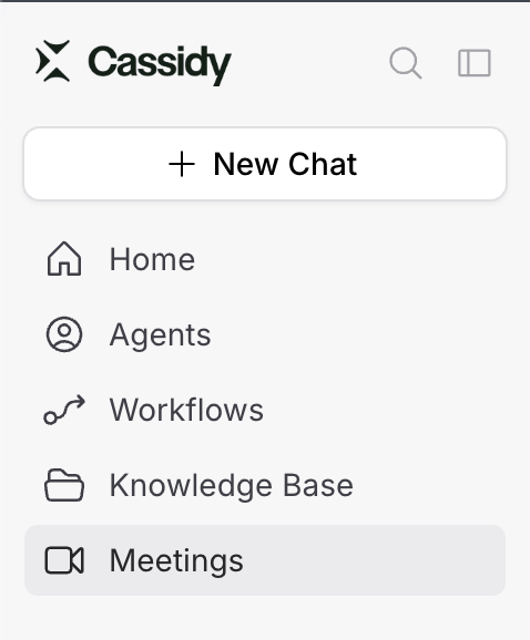 Cassidy left sidebar with the Meetings tab highlighted