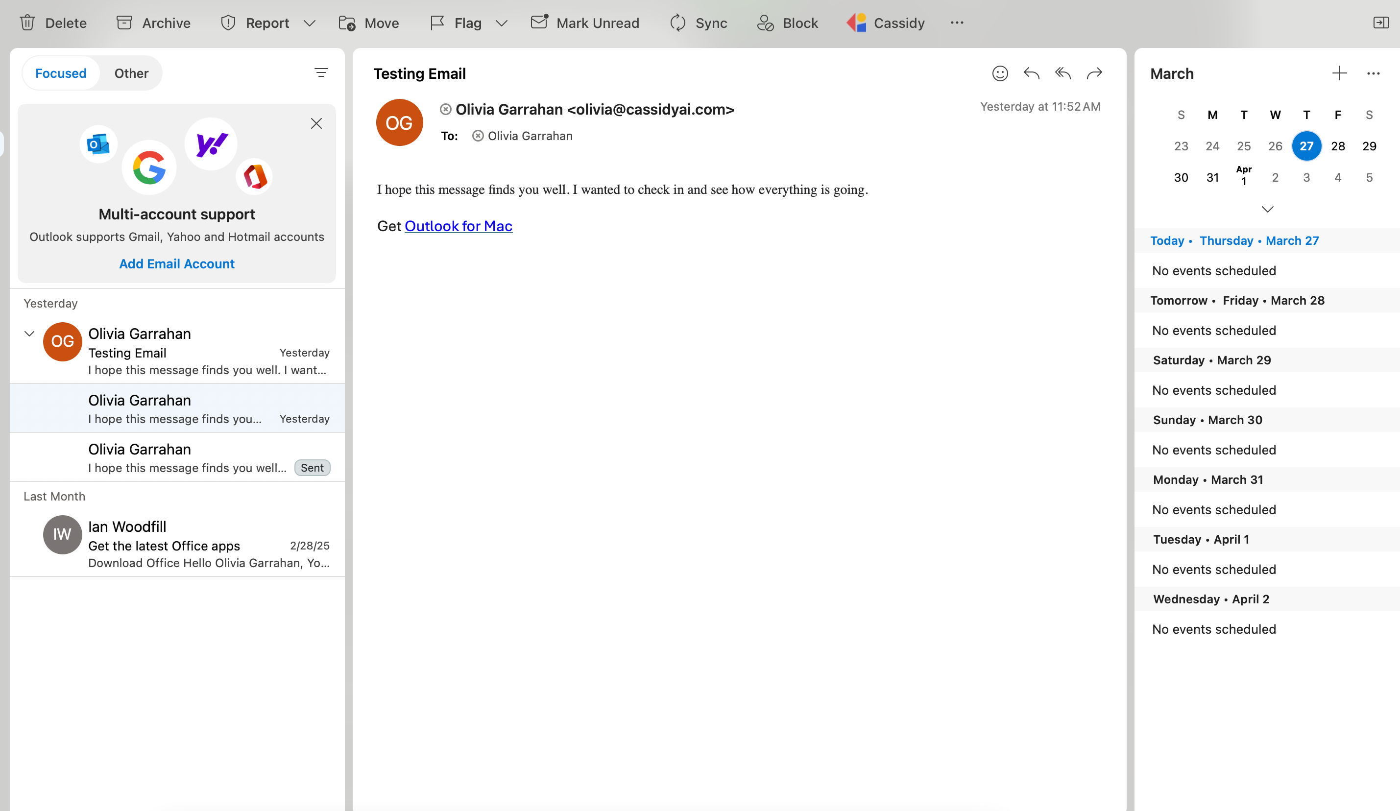 An email open in the Outlook reading pane
