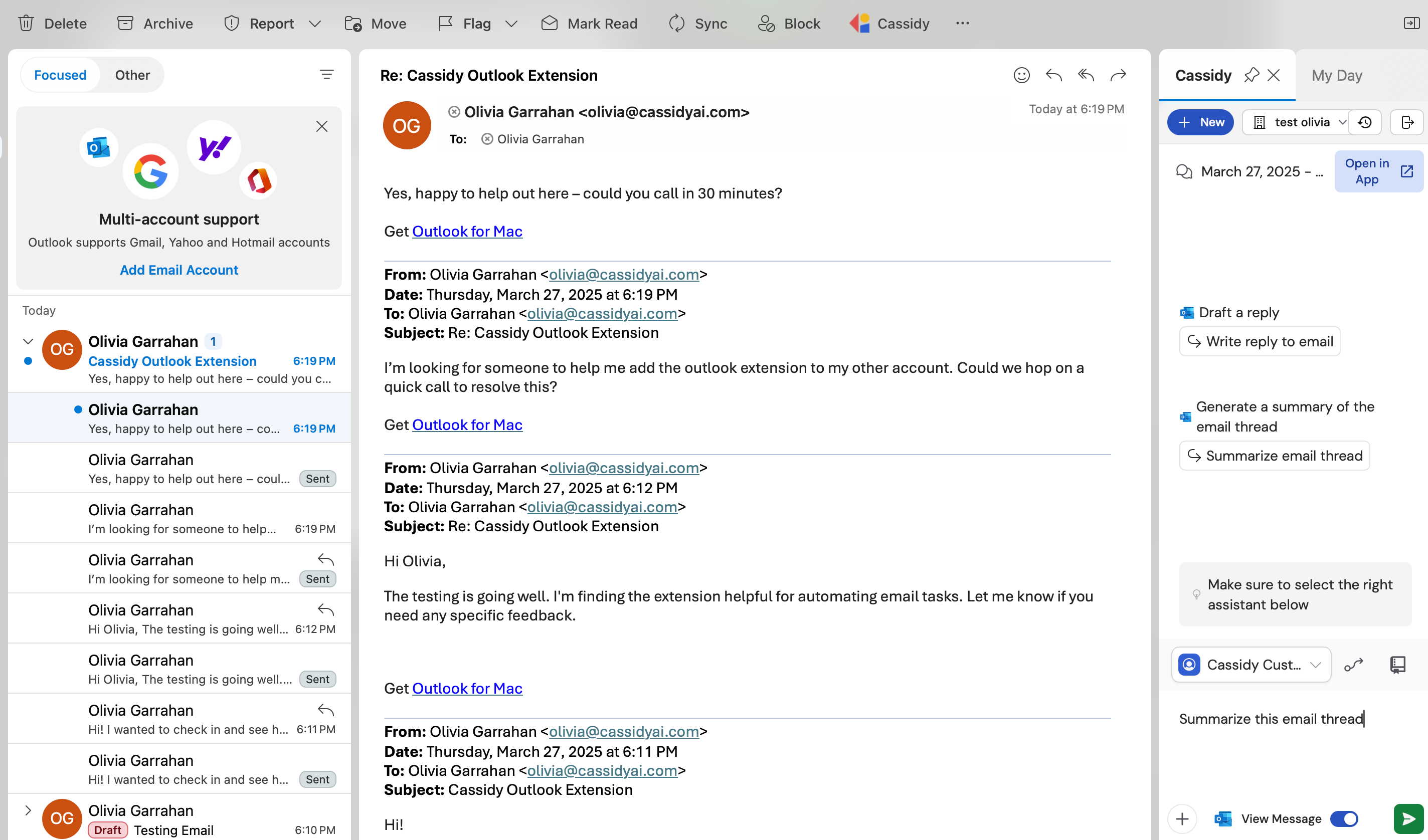 Cassidy chat panel with a prompt asking for a thread summary