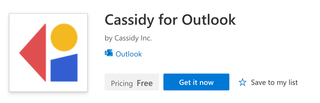 Cassidy for Outlook listing in the Microsoft Office Store