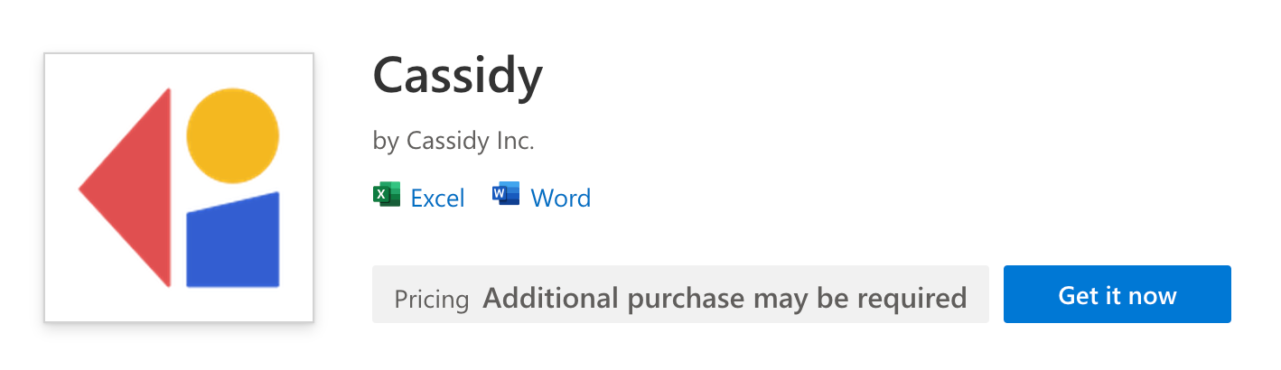 Cassidy Word and Excel extension listing in the Microsoft Office Store