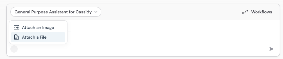 Attachment menu showing file and image upload options