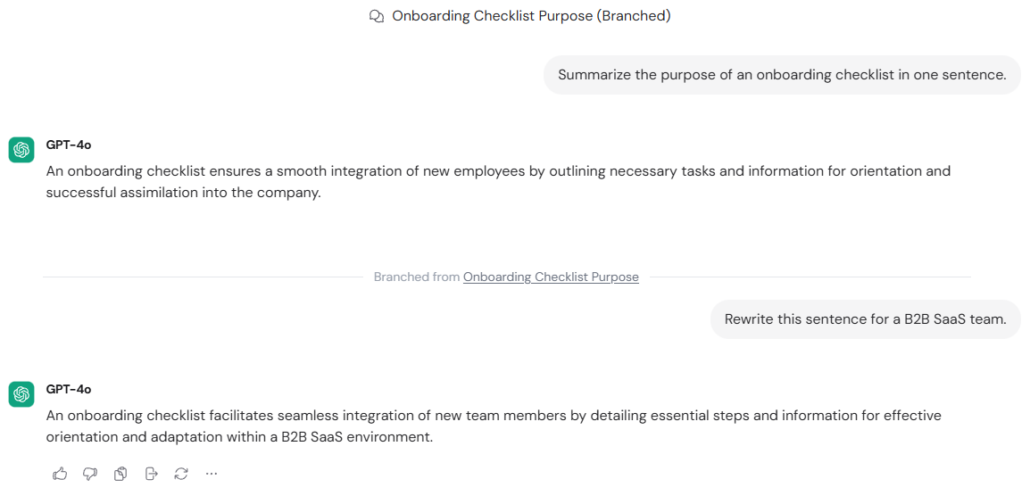 Continuing a branched conversation in a new direction