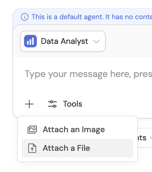 Attachment menu with file and image upload options