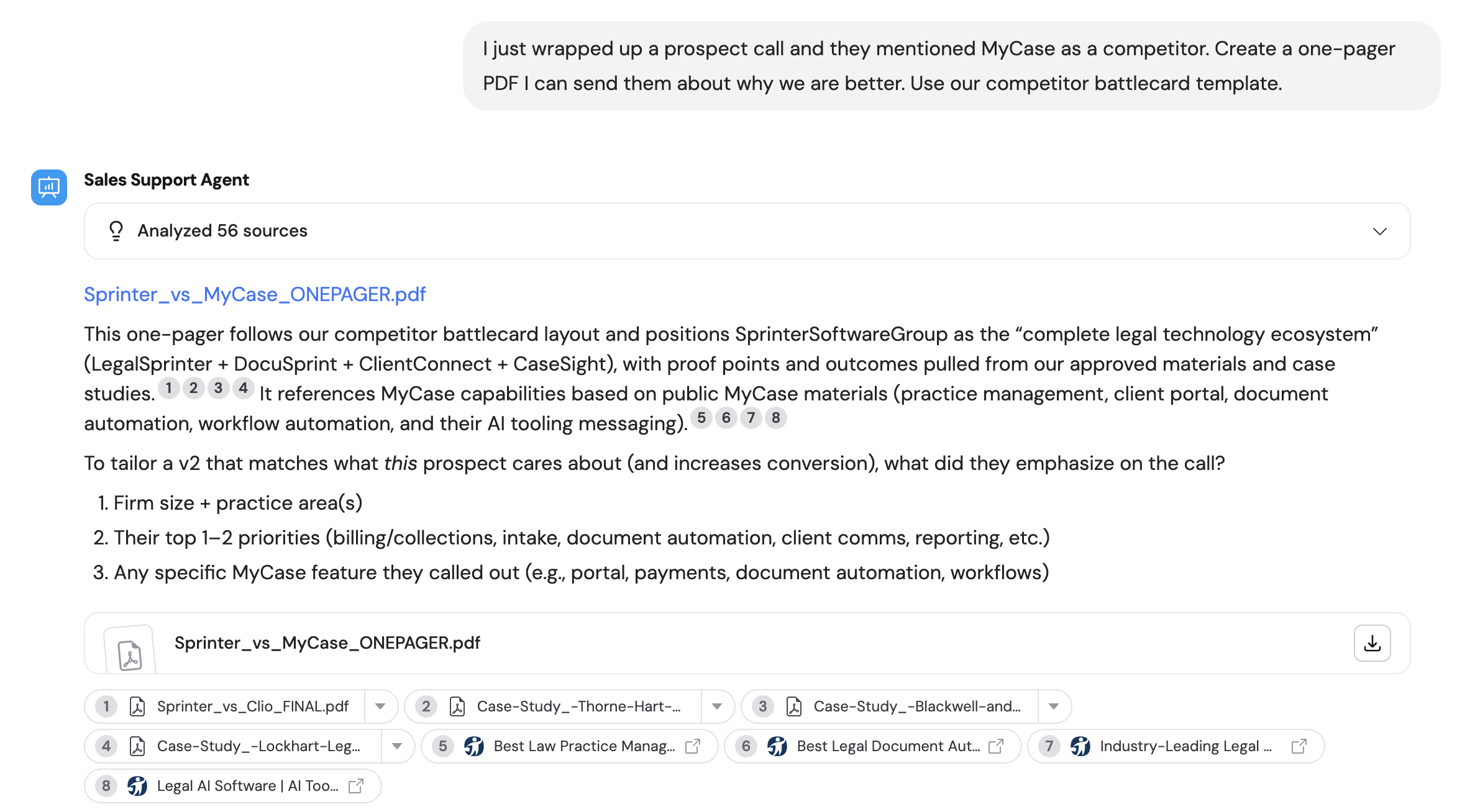 A PDF generated through an Agent chat conversation