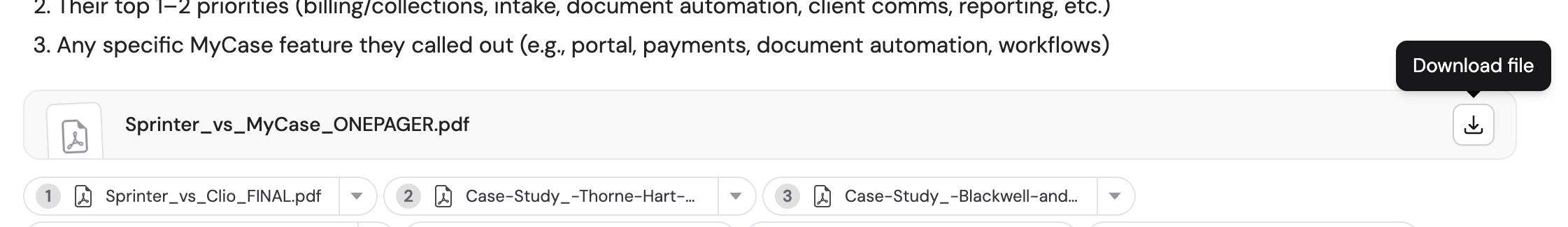 Downloadable file card with download icon