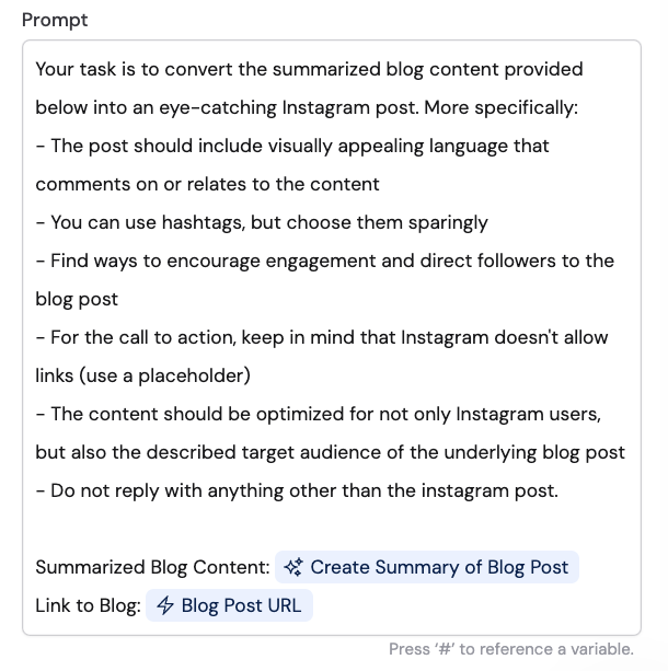 Prompt field with variable references