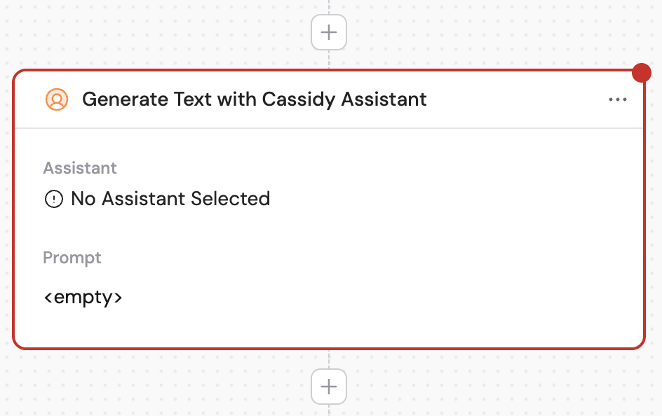 Action library with Generate Text with Cassidy Agent selected