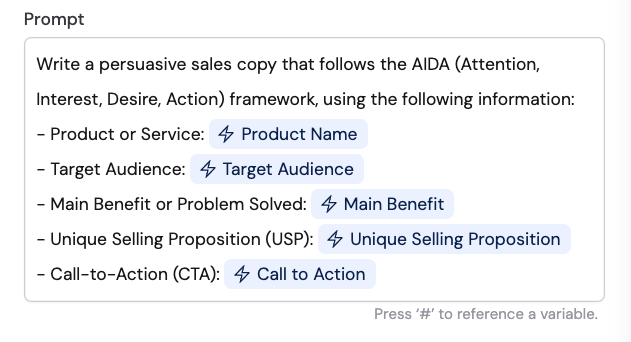 Prompt field with variable references