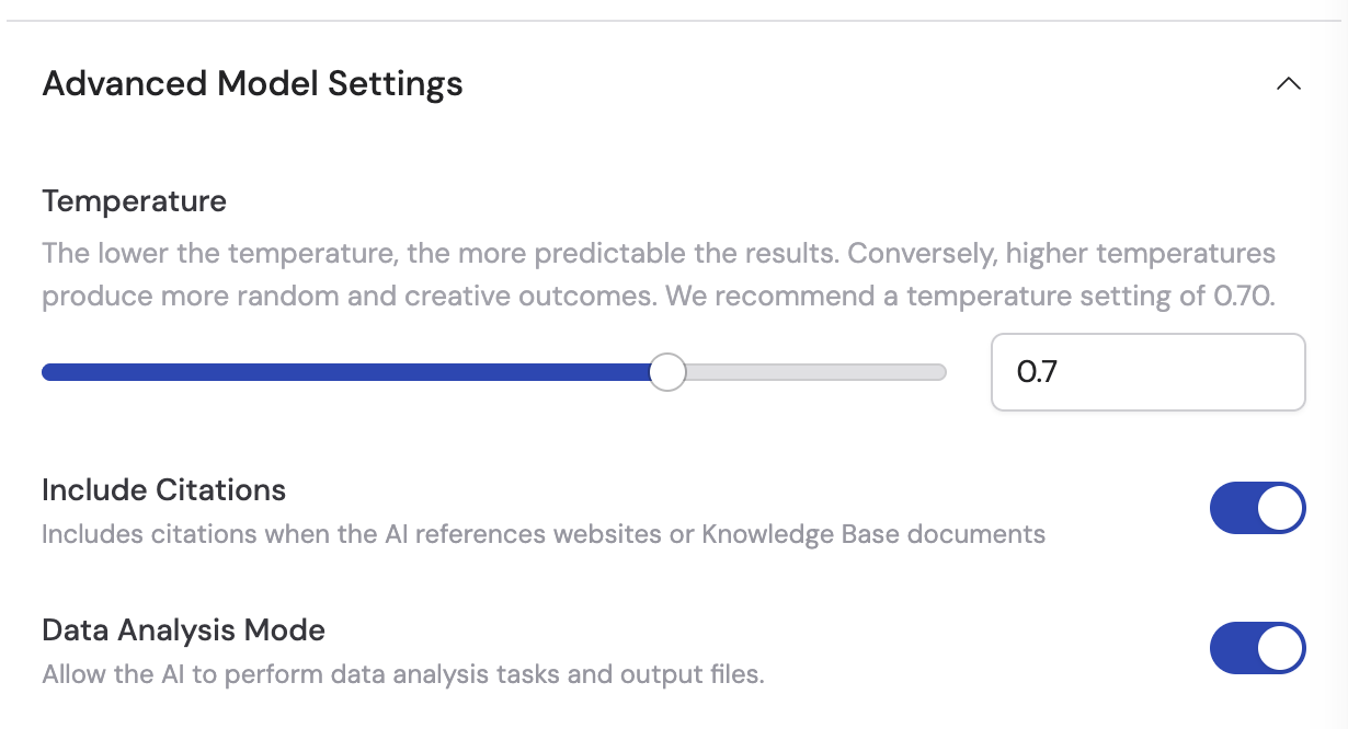 Advanced Model Settings panel