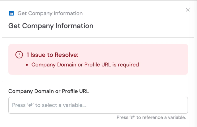 Adding the Get Company Information action between blocks