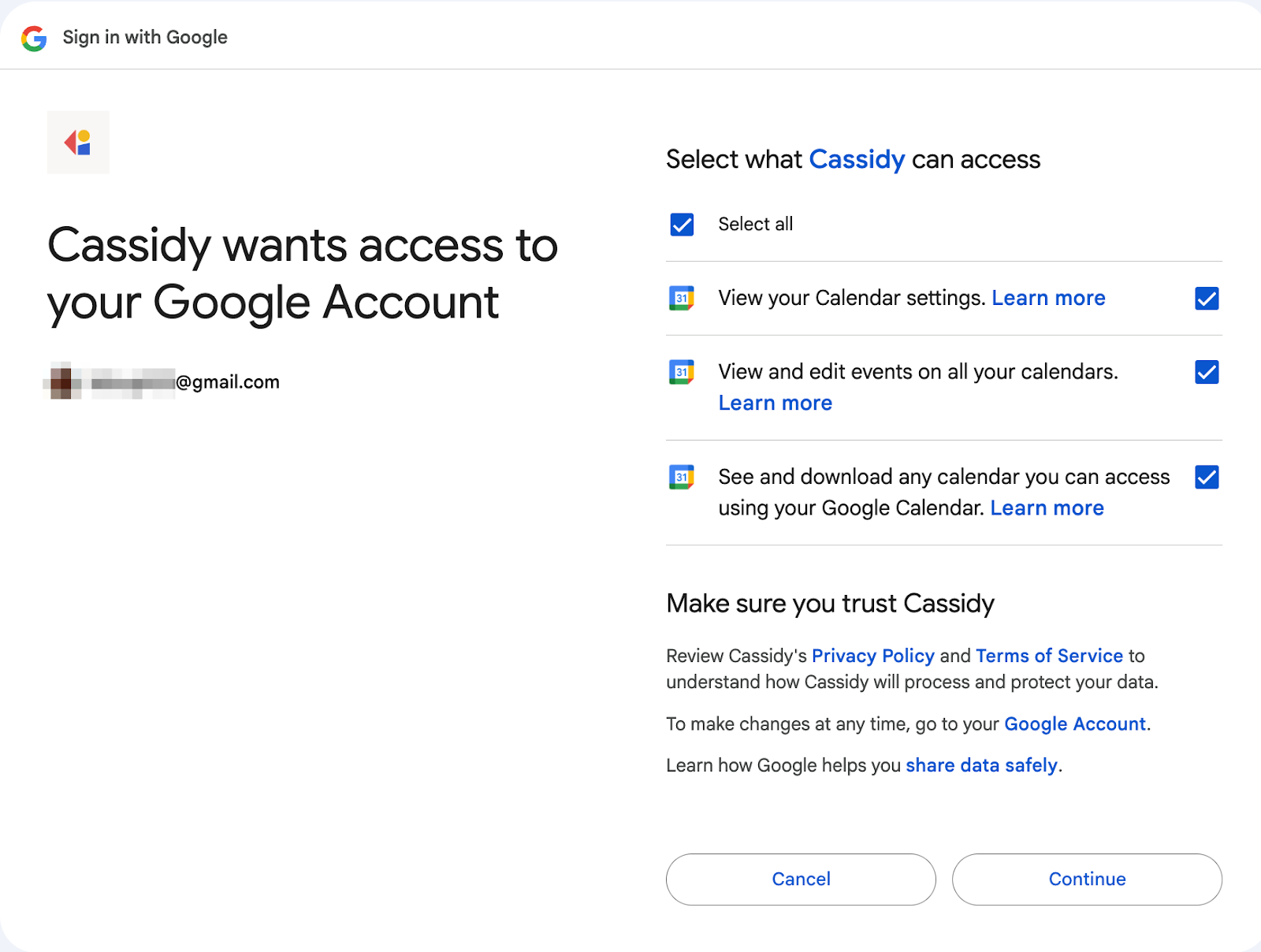 Google Calendar authorization success