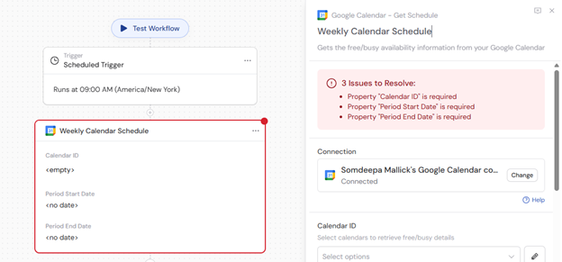 Renaming the Get Google Calendar Schedule action