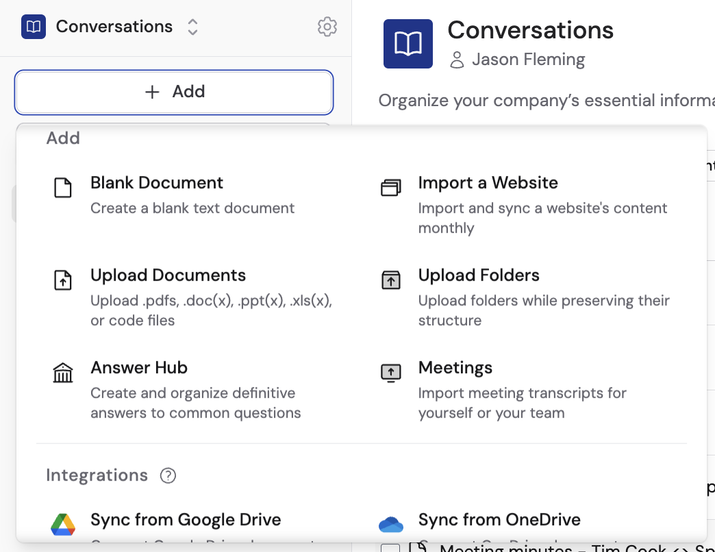 Knowledge Base + New button in the top right corner