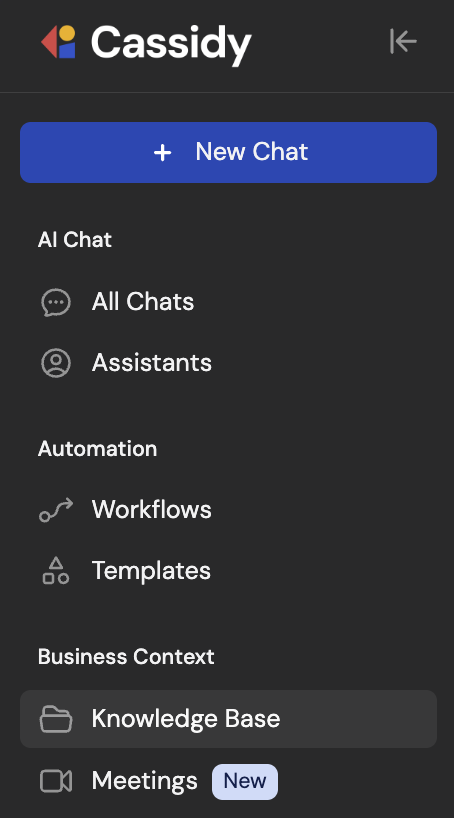 Left sidebar with the Knowledge Base tab highlighted