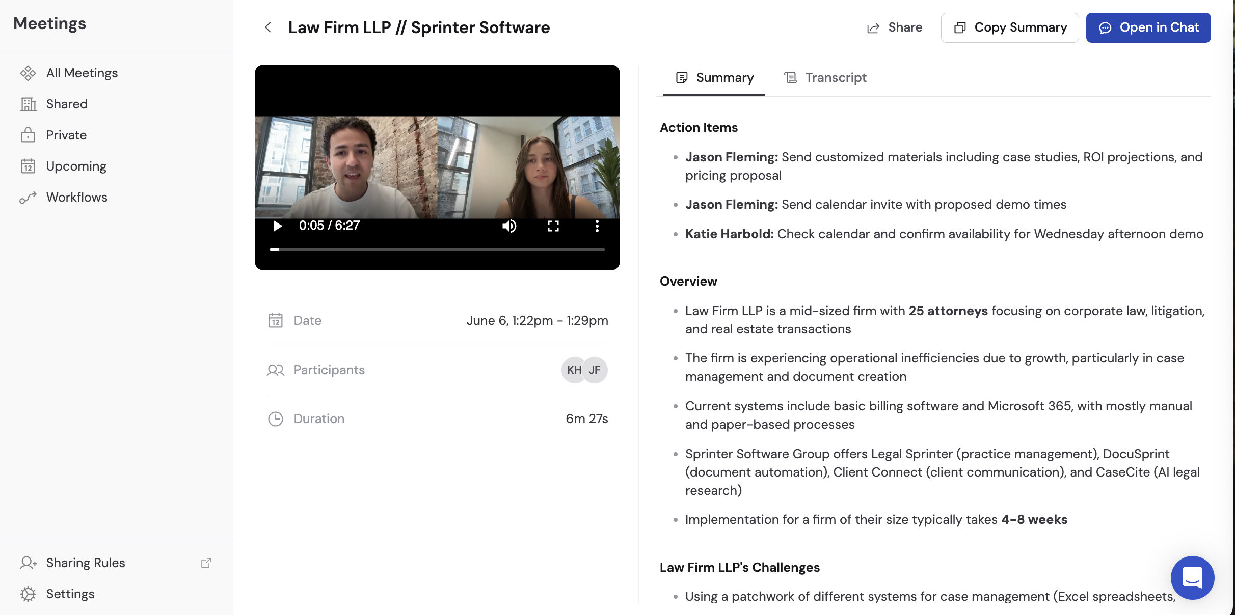Meeting detail page with the Share button highlighted