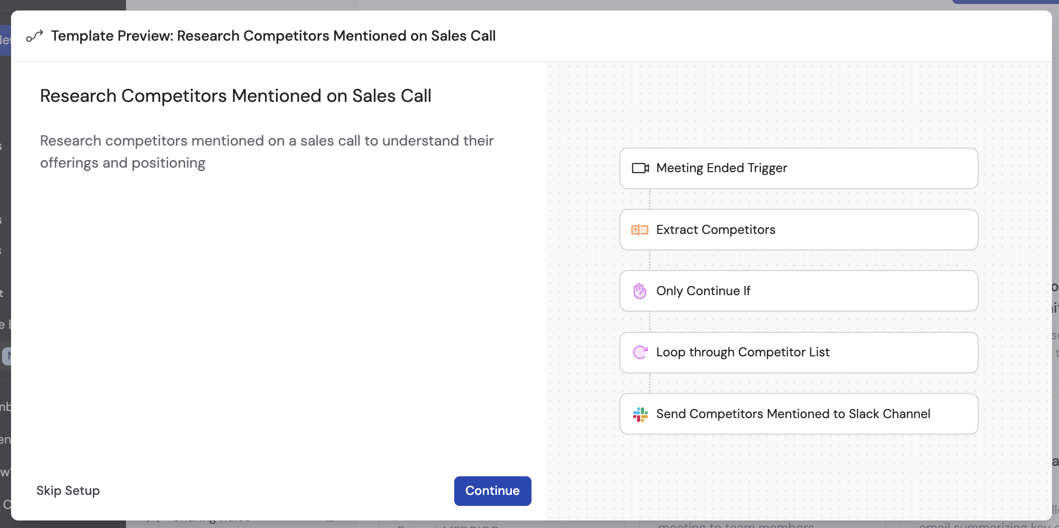 Workflow template guided setup with pre-configured steps