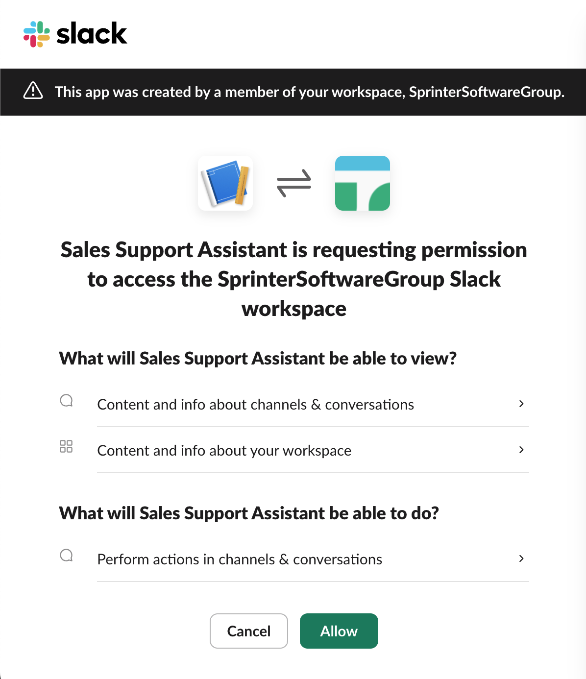 Slack OAuth authorization screen for the deployed Agent