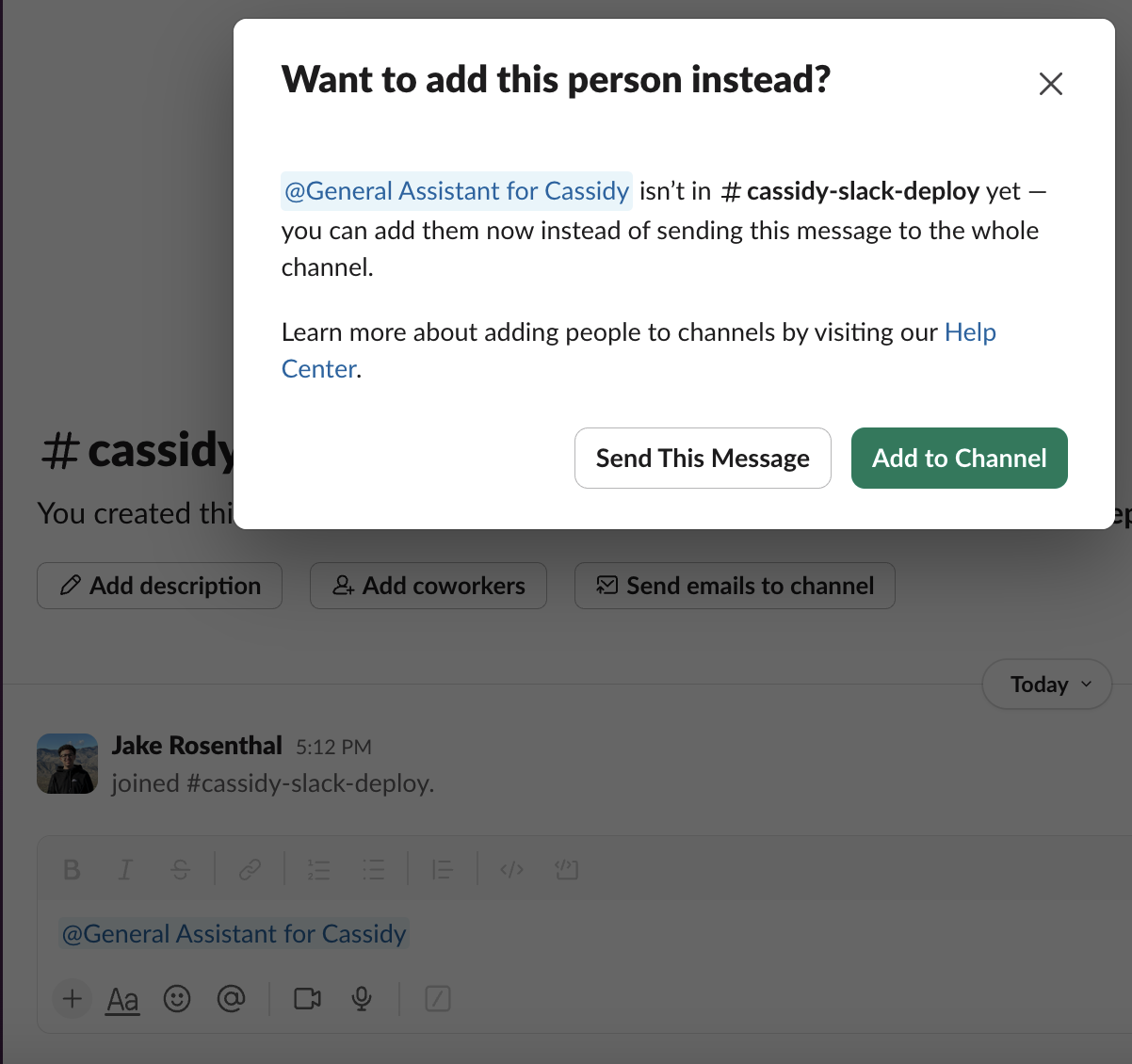 Agent responding to a message in a Slack channel