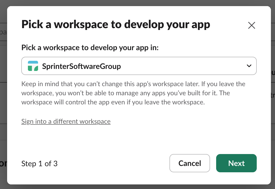 Workspace selector for the new Slack app