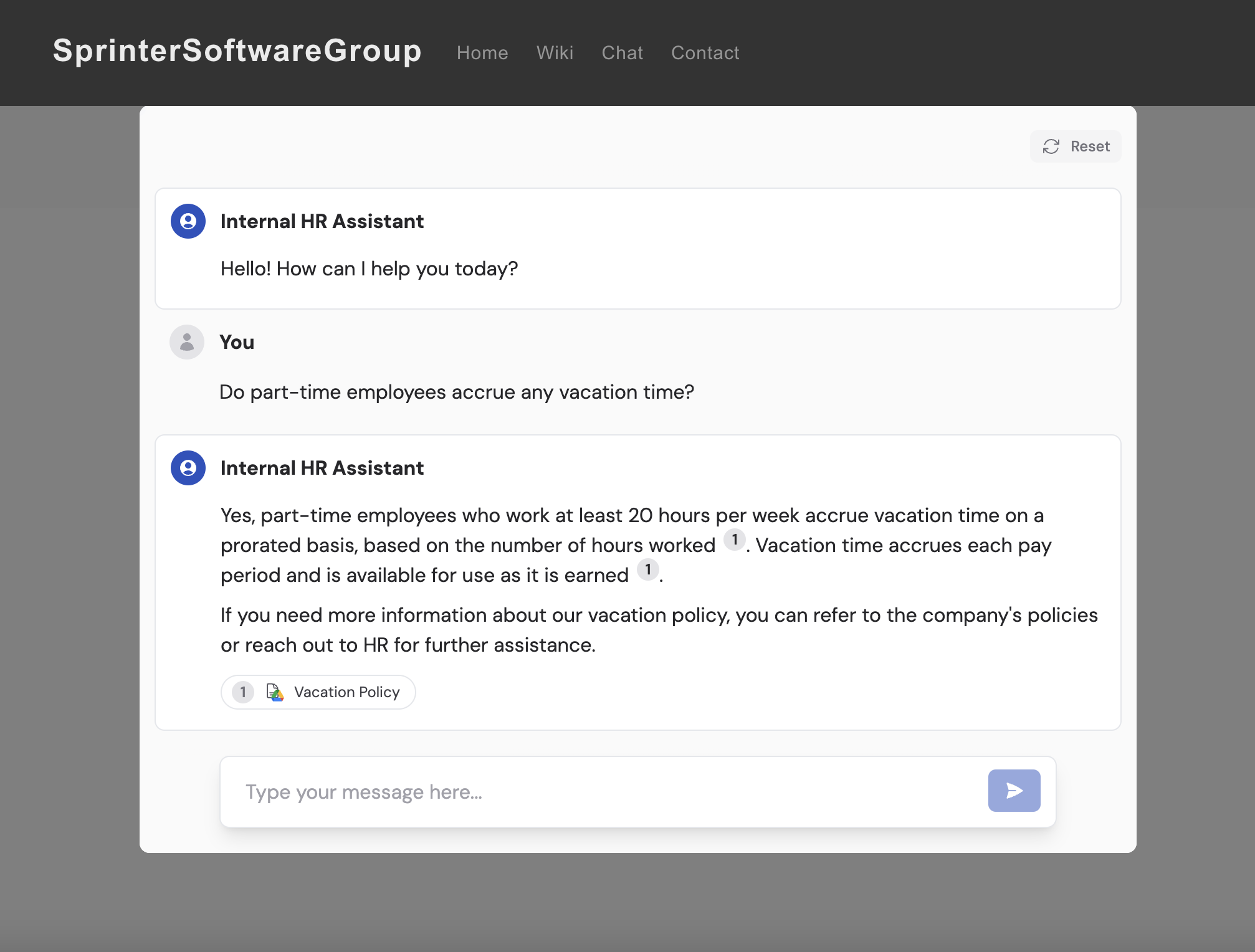 Preview of the modal chat overlay on a sample website