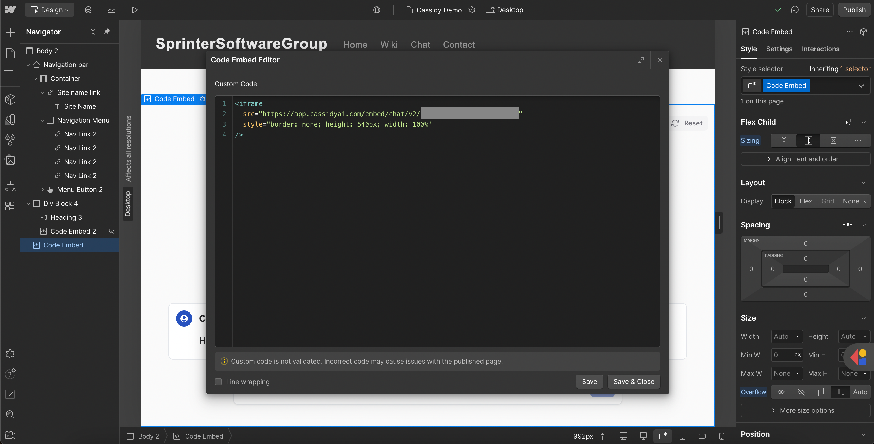 Embed code being added to a website's HTML