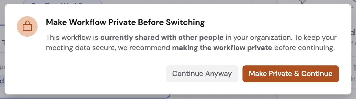 Privacy settings dialog with Make Private & Continue option