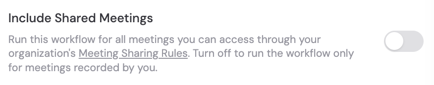 Include Shared Meetings toggle