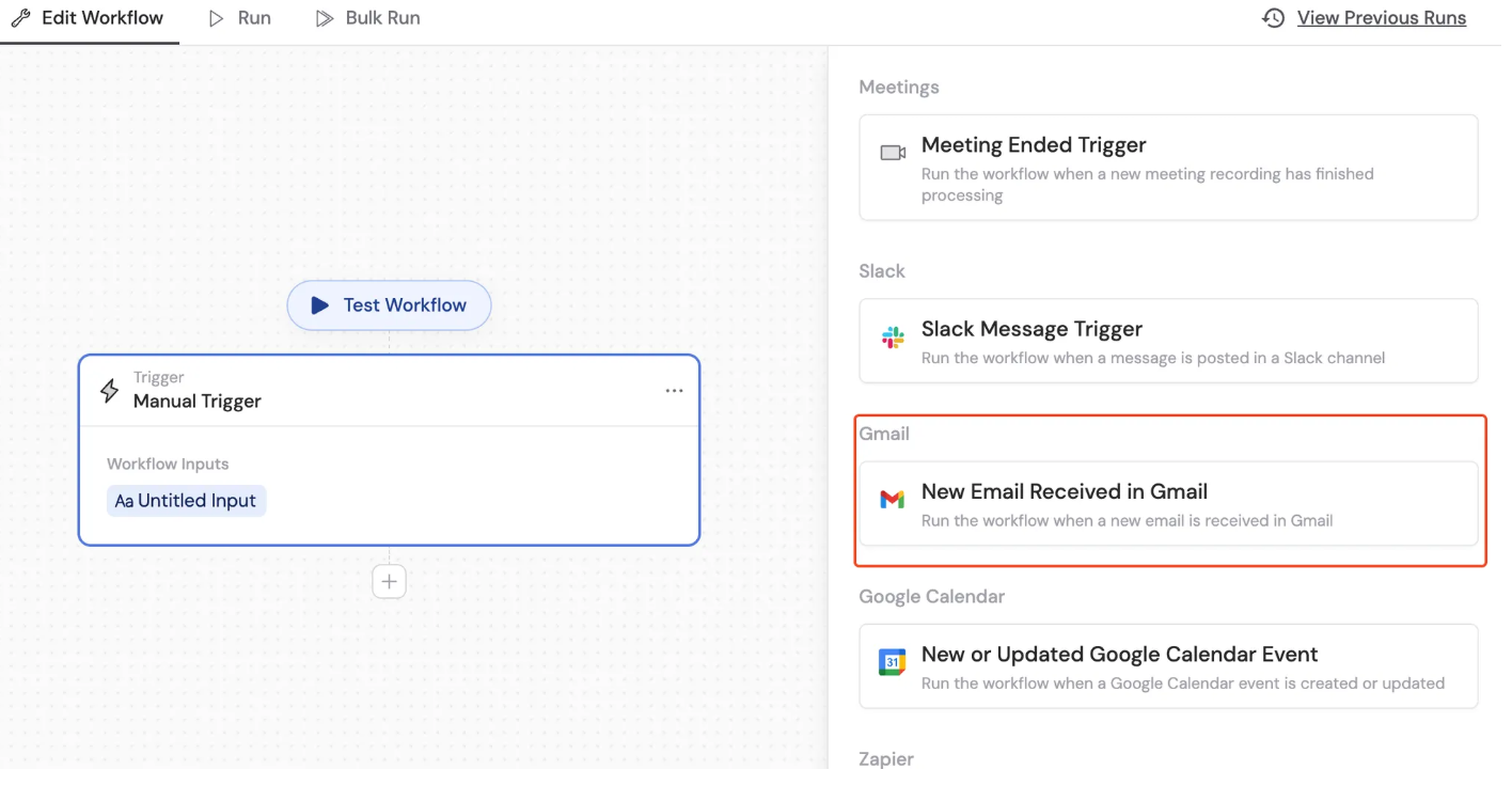 Selecting the New Email Received in Gmail trigger