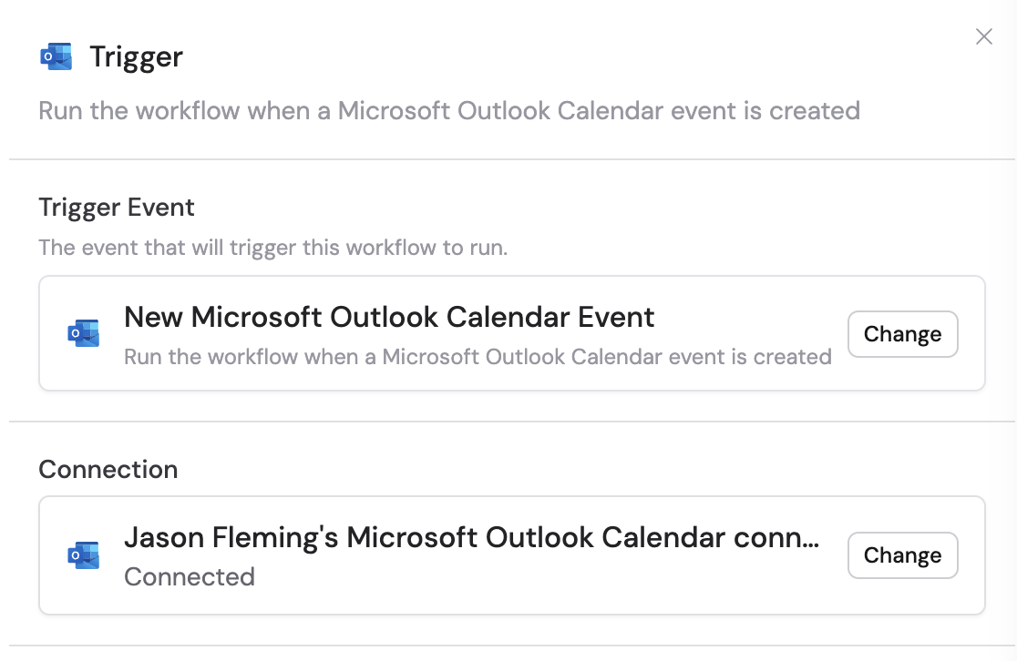 Connecting Microsoft Outlook in the trigger configuration