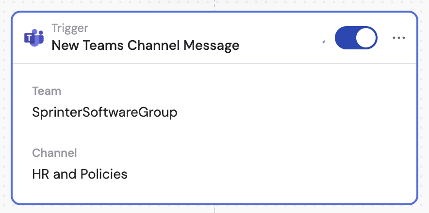 Activating the Teams channel message trigger toggle