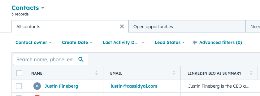 Sample output showing updated field values