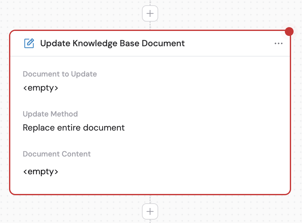Action library with Update Knowledge Base Document selected