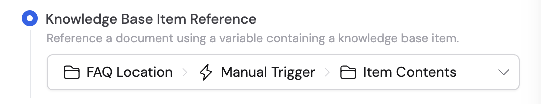 Knowledge Base Item Reference variable selector