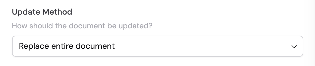 Update method dropdown with Replace, Append, and Prepend options
