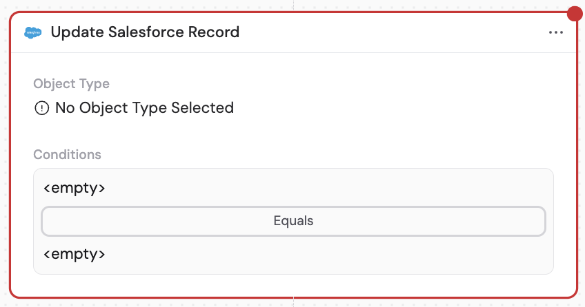 Adding the Update Salesforce Record action from the action picker