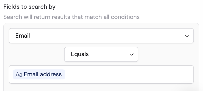 Search criteria configuration with field, operation, and value