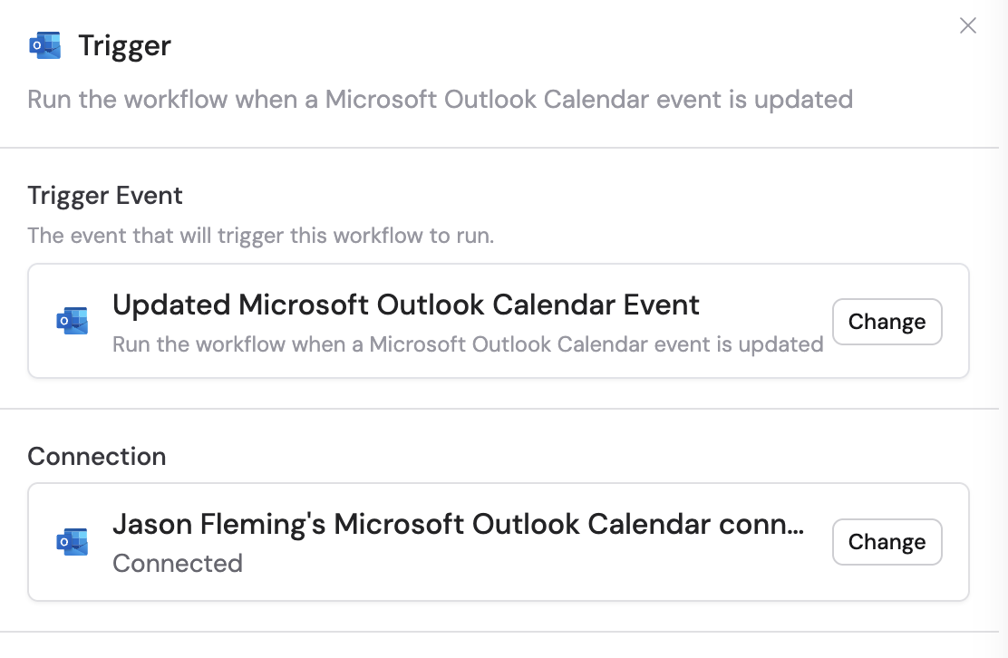 Connecting Microsoft Outlook in the trigger configuration