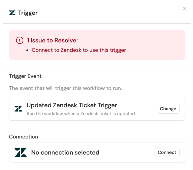 Adding a Zendesk connection in the trigger configuration