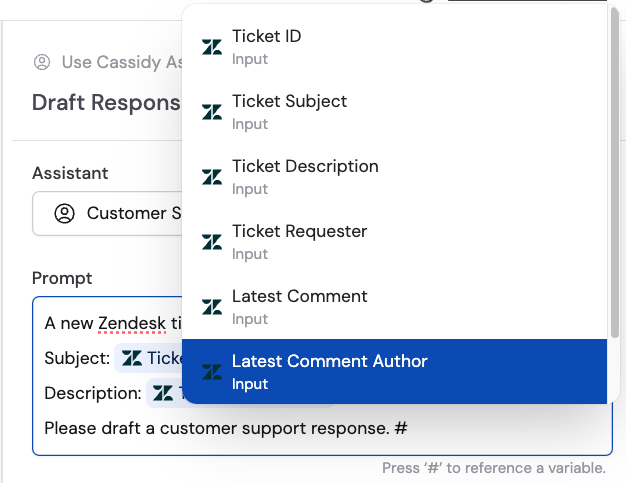 Available Updated Zendesk Ticket trigger variables