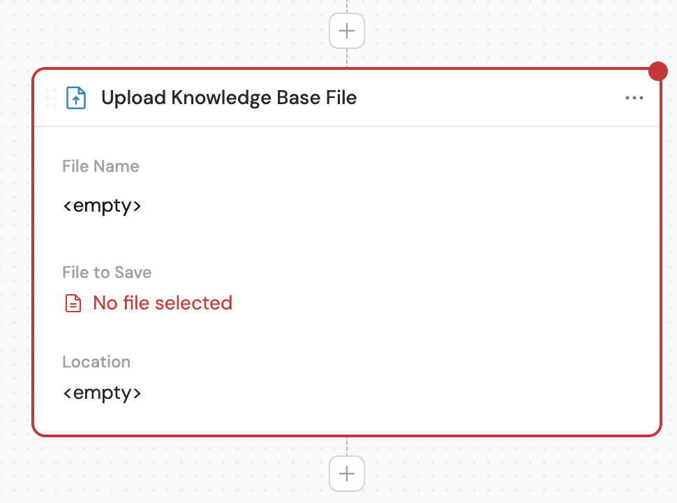 Action library with Upload Knowledge Base File selected