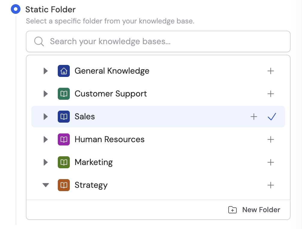 Static Folder selection from Knowledge Base