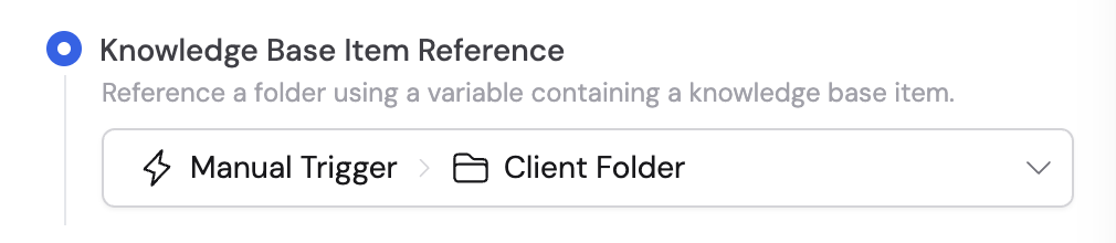 Knowledge Base Item Reference variable selector