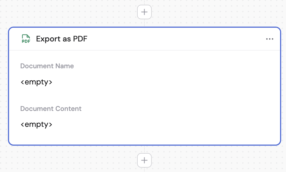 Action library with Export as PDF selected