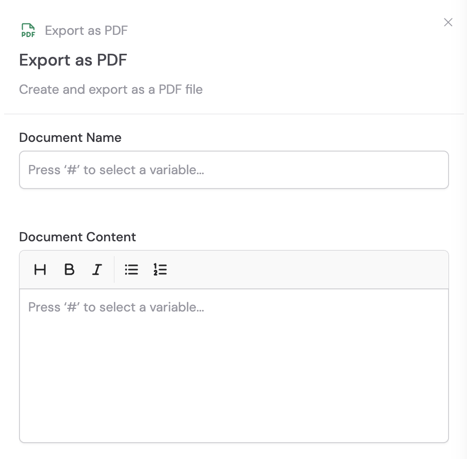 Adding the Export as PDF action between blocks