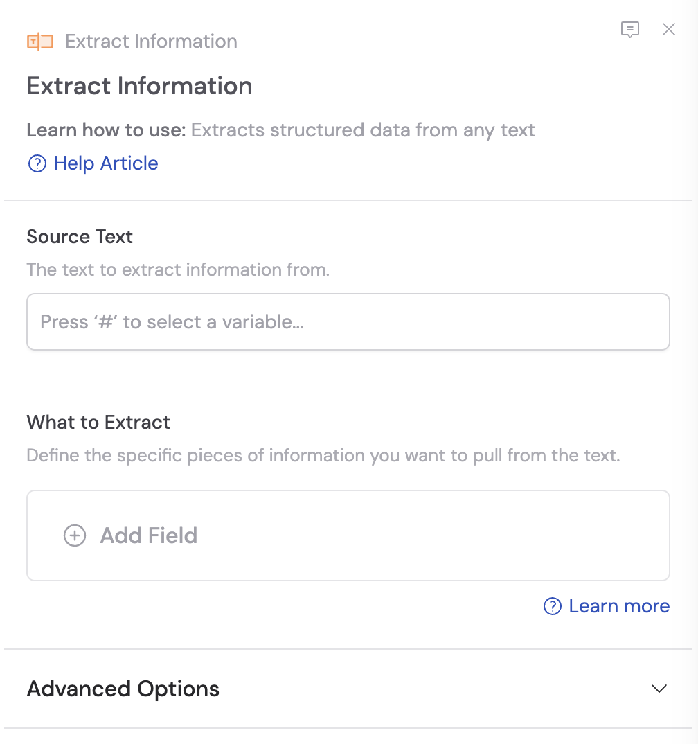 Extract Information action added to the Workflow
